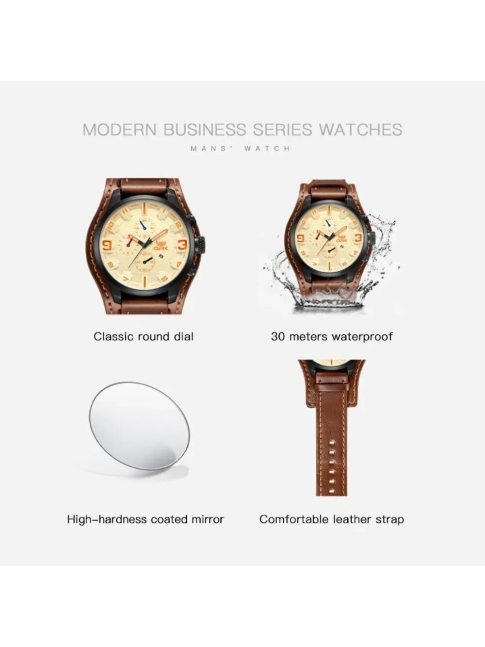Men's Brown Casual Big Face Chronograph Waterproof Dress Multifunction Watches